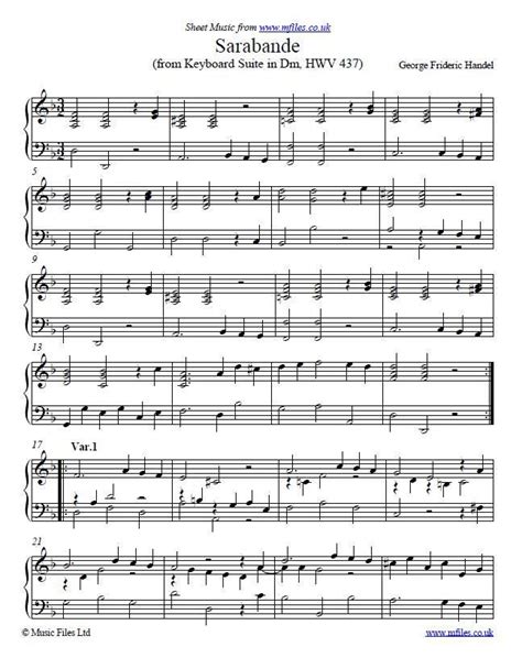 Sarabande From Handel S Keyboard Suite In D Minor Piano Sheet Music Sheet Music Piano Sheet