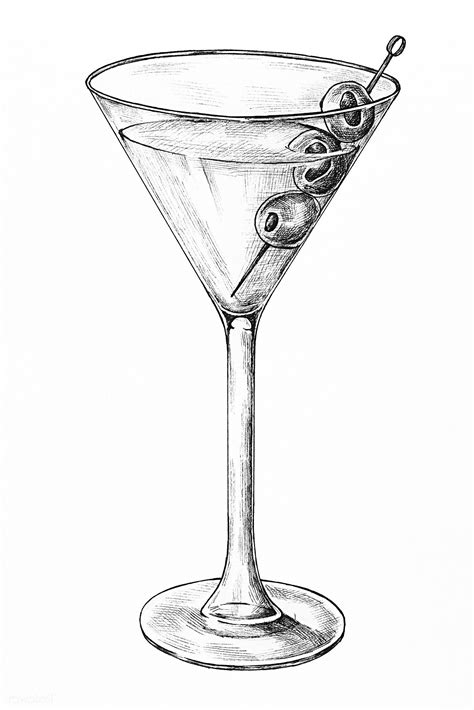 hand drawn glass of martini cocktail premium image by gin cocktails drawing