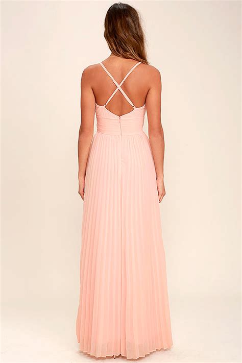 Stunning Peach Dress Pleated Maxi Dress Peach Gown 7800