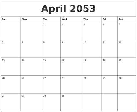 April 2053 Editable Calendar Template