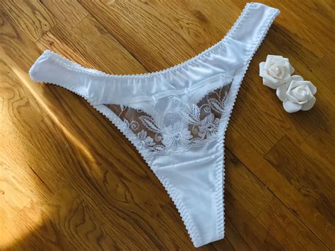 Bella White Satin And Lace Womens Thong Sexy Underwear Plus Etsy