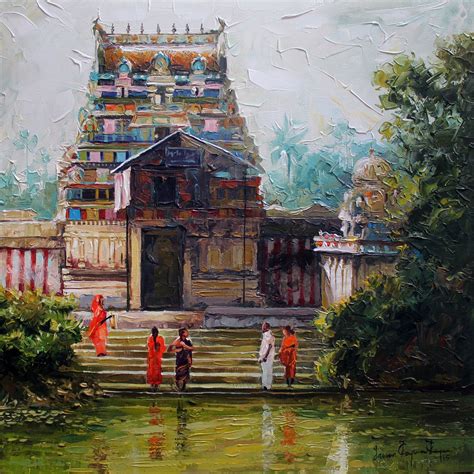 Buy Village Temple A Beautiful Painting By Indian Artist Iruvan Karunakaran India Painting
