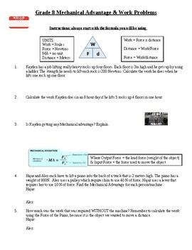 Mechanical advantage and work worksheet with formulas by the lessons lab