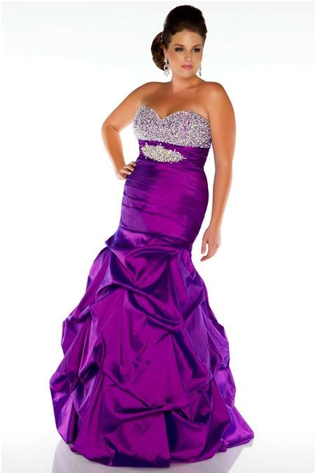 Mermaid Strapless Long Purple Taffeta Beaded Plus Size