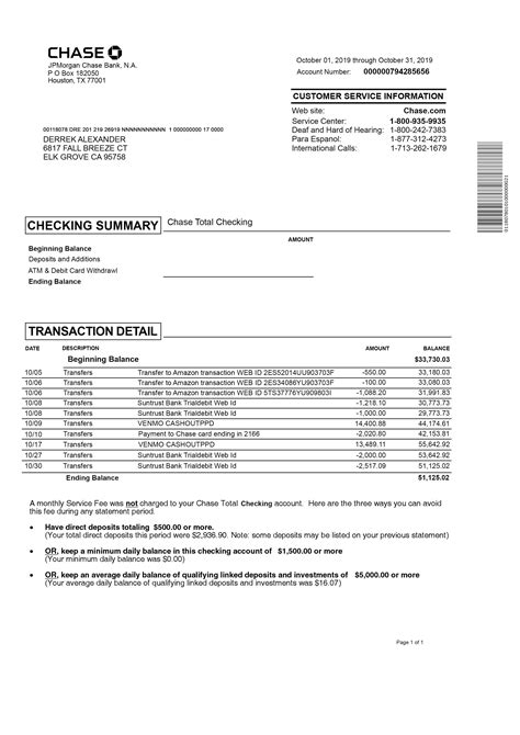 Fake Chase Bank Statement Template Addictionary