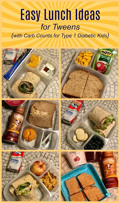 Over 110 indian style food recipes for diabetic patients. Easy Lunch Ideas for Tweens (with Carb Counts for Type 1 Diabetic Kids) #diabetes #type1 ...