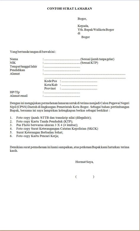Berikut contoh surat lamaran pekerjaan yang bisa kamu download file dokumennya juga, link di bagian akhir artikel. Contoh Surat Lamaran Cpns Kota Bogor - Berbagi Contoh Surat