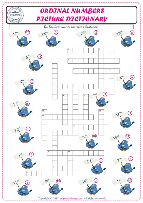 Ordinal Numbers Esl Printable Crossword Puzzle Worksheet Gambaran