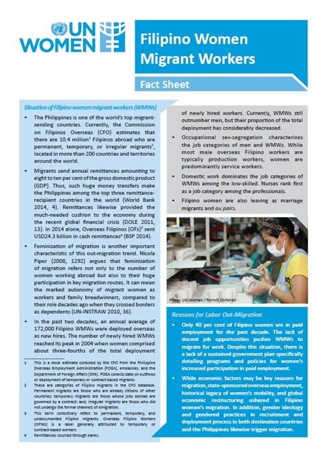 Filipino Women Migrant Workers Fact Sheet Un Women Asia Pacific