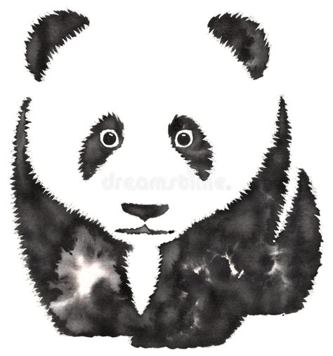 Black And White Linear Paint Draw Panda Illustration Stock Illustration