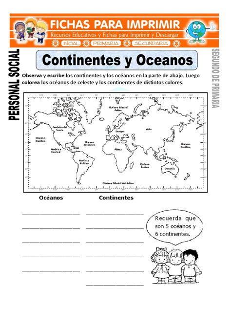 Ficha De Continentes Y Oceanos Para Segundo De Primaria Pdf