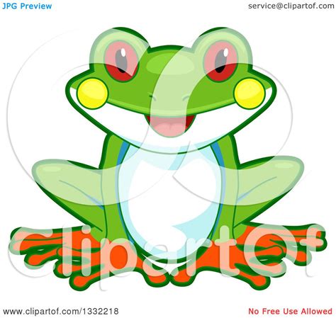 Clipart Of A Cute Happy Tree Frog Sitting Royalty Free Vector