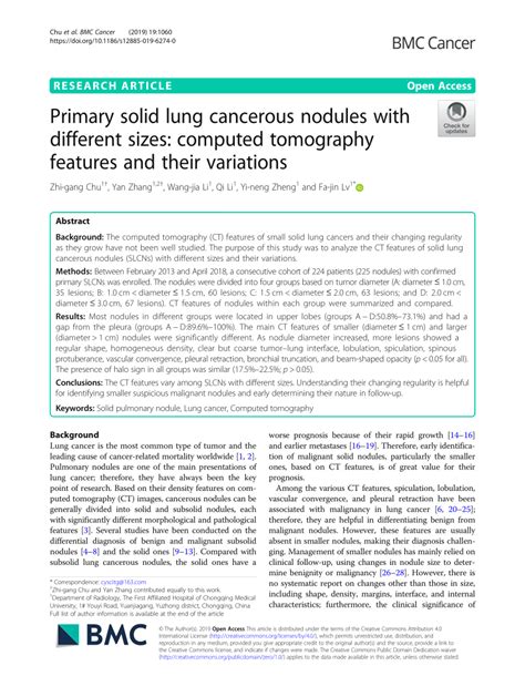 Pdf Primary Solid Lung Cancerous Nodules With Different Sizes