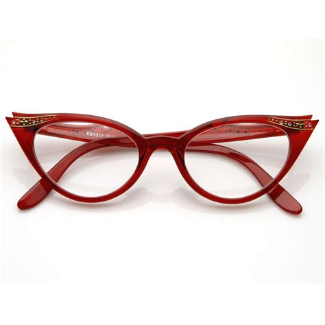 vintage 1950s fashion clear lens glasses w rhinestones 8434 tortoise red cat eye glasses cool