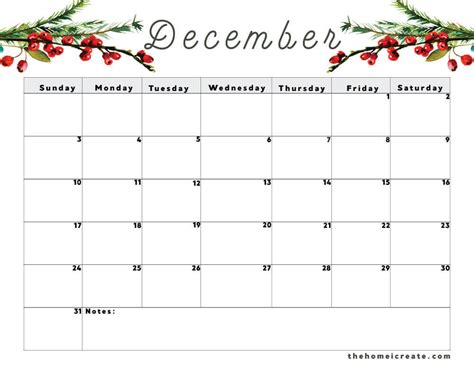 December Calendar The Home I Create