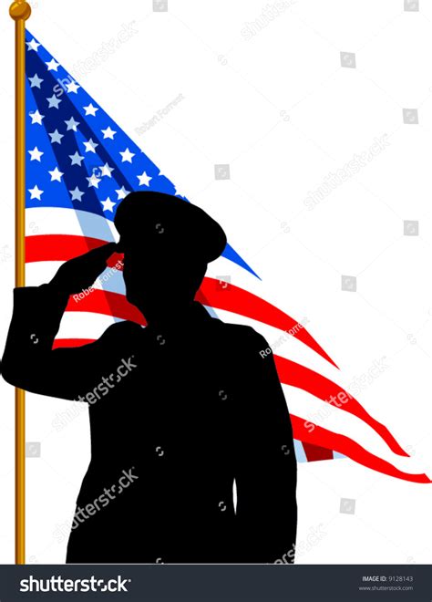 Vector Silhouette Of A Soldier Saluting The American Flag 9128143