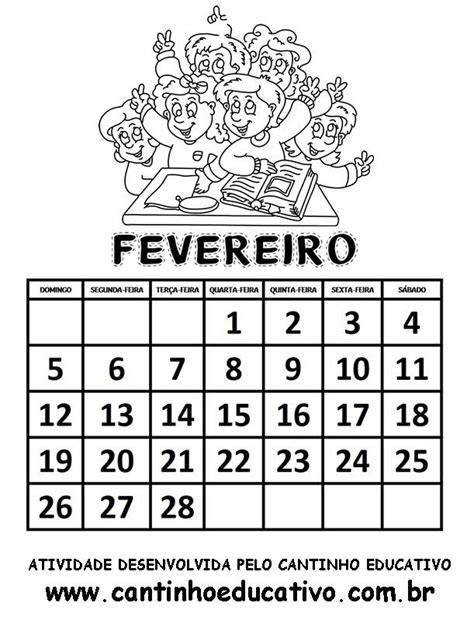 CalendÁrio Para Colorir 2023 Fevereiro Cantinho Educativo