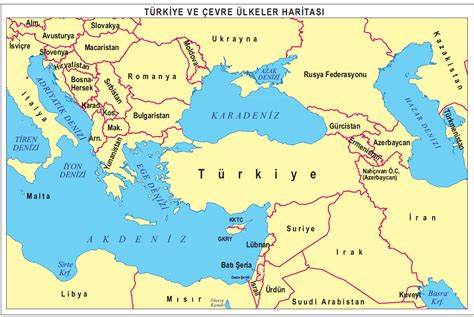 Türkiye'nin Yakın Çevresi ve Komşuları Haritası büyük boyutlu