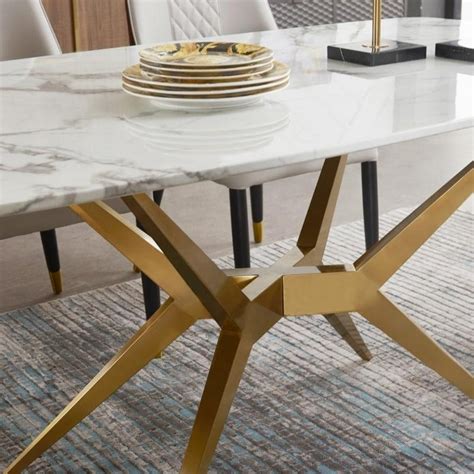 Luxury White Marble Dining Table With Gold Base Stainless Steel My Aashis