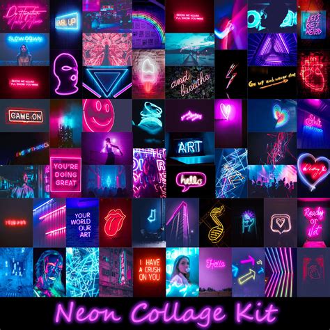 60 Neon Wall Collage Kit Printed Photo Collage Kit Aesthetic Etsy