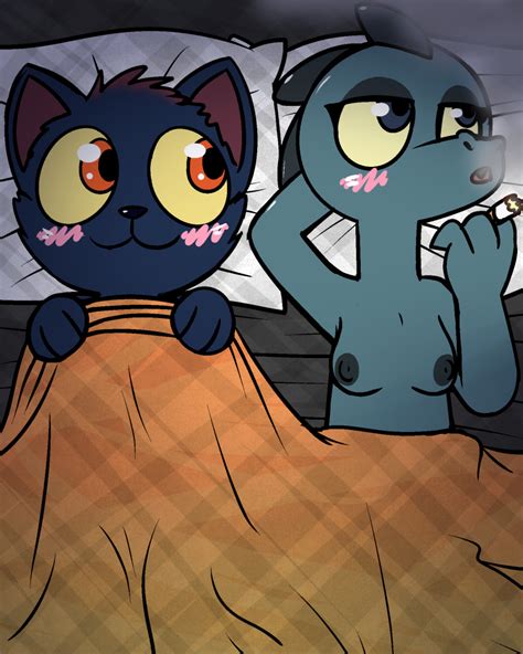 Rule 34 After Sex Bea Santello Bed Blush Cigarette Domestic Cat Duo Felid Feline Felis Female