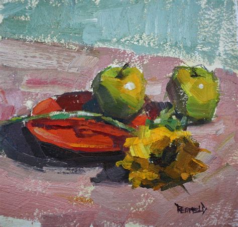 Cathleen Rehfeld Daily Painting Sunflower And Apples Original Fine