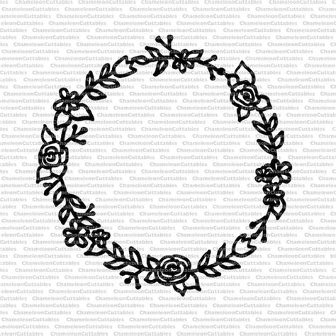 Hand Drawn Floral Wreath Svg File Circle Monogram Silhouette