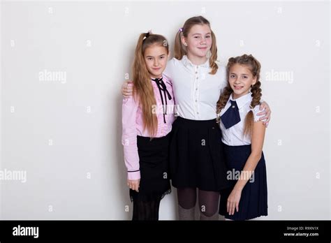 Three Girls Girlfriend At School Boards In The Classroom Lesson Stock