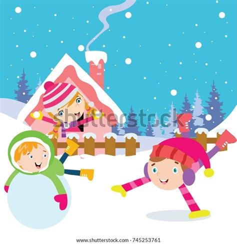Kids Play Winter Children Playing Snow Stock Vector Royalty Free