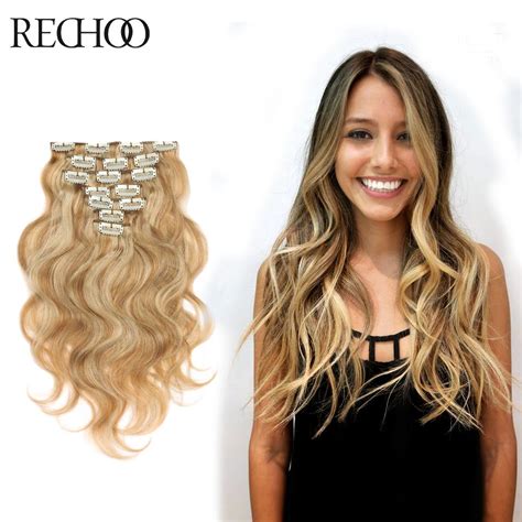 Clip in thick human hair extension quality 18 clip 8 piece pretty fashionable. Body Wave Human Clip In Hair Extensions #613 Peruvian ...