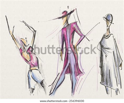Abstract Fashion Design Sketches On Canvas Stock Illustration 256396030
