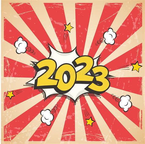2023 New Year Comic Book Style Postcard Or Greeting Card Element
