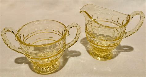 Vintage Depression Glass Canary Yellow Sugar Bowl And Creamer Set