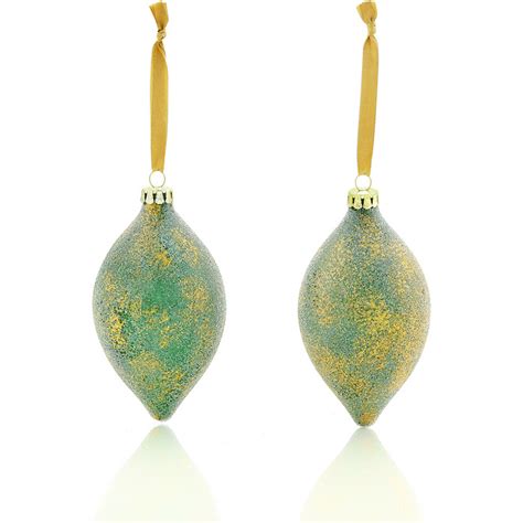 Holiday Living 2 Pack Green And Gold Glass Finial Ornament Set Gs