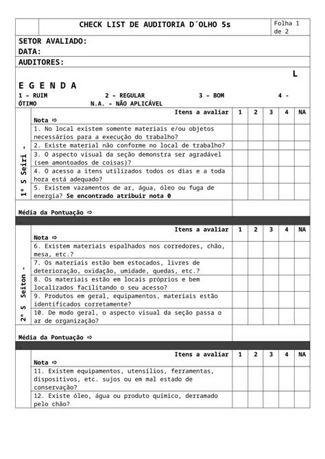Check List De Auditoria 5s Xls Document Images And Photos Finder