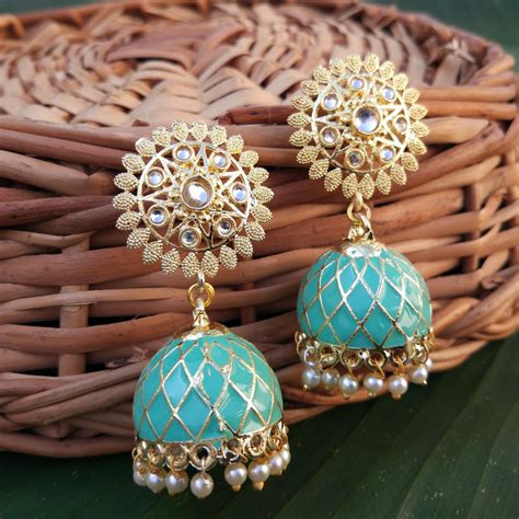Sea Green Ethnic Jhumka Earring Fashioncrab Com Indian Jewellery