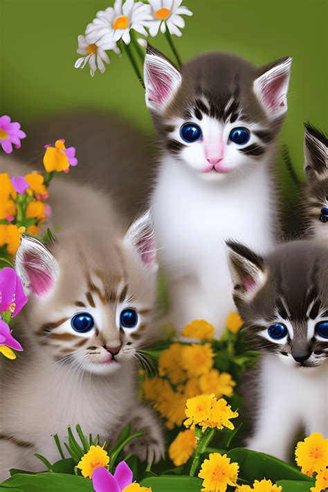 Cute Baby Kittens With Flowers Photograph · Creative Fabrica
