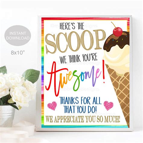 Ice Cream Sign Heres The Scoop Youre Awesome Etsy In 2021 Ice