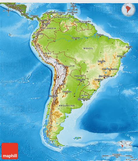 Physical 3d Map Of South America Satellite Outside Shaded Relief Sea