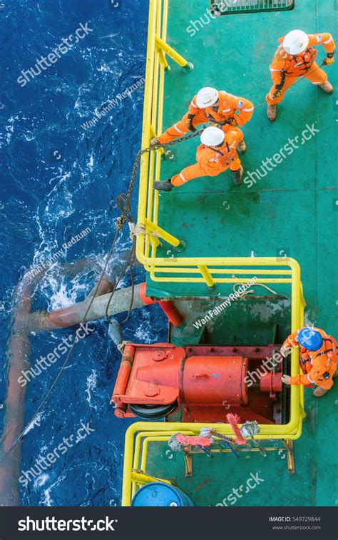 Offshore Workers Consist Riggers Performing Anchor Stock Photo