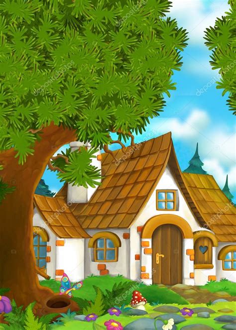 Fondo De Dibujos Animados De Una Antigua Casa En El Bosque 2022