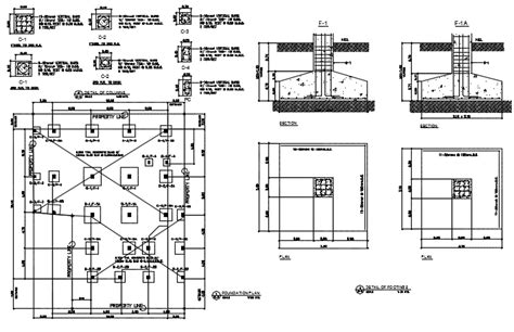 Foundation Plan With Column And Roof Plan And Elevation Dwg File