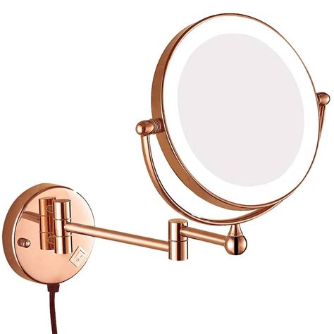 Luxury Lighted Magnification Wall Mount Bathroom Makeup Mirror Swivel Extendable Mirrors With