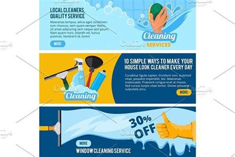 Banners Set With Concept Illustrations Of Cleaning Service Theme