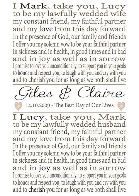 Wedding vow examples to inspire your own. Personalised Wedding Vows Print By Lisa Marie Designs ...