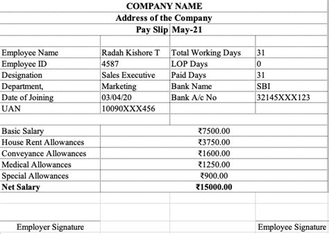Salary Slip For 15000 Per Month With Pf And Without Pf