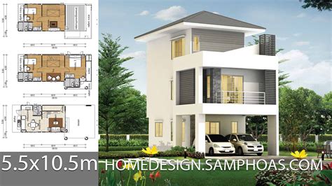 Small House Design Plans 55x105m With 3 Bedrooms Home Ideas