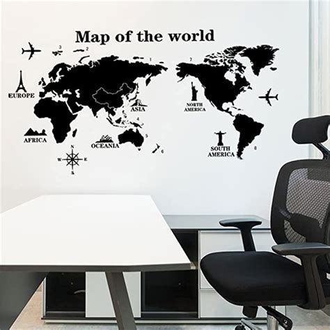 Jp Condessacity Wall Stickers World Map Monotone Black