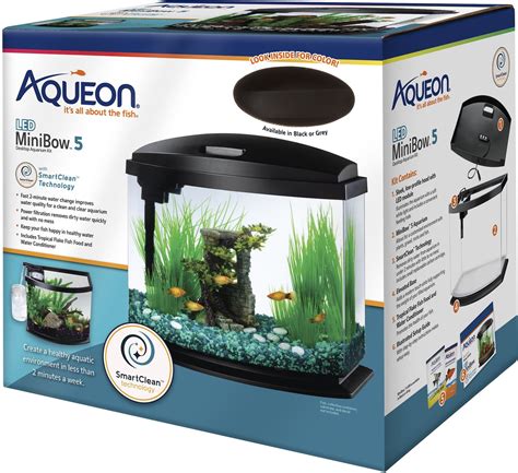 Aqueon Led Minibow Smartclean Fish Aquarium Kit Black 5 Gal