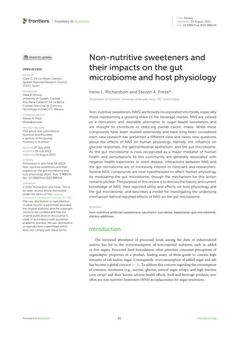 PDF Non Nutritive Sweeteners And Their Impacts On The Gut Microbiome